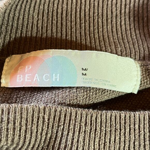 Free People Beach Sweater Womens Medium Brown Knit Mock Neck Oversized Pullover - Picture 6 of 11